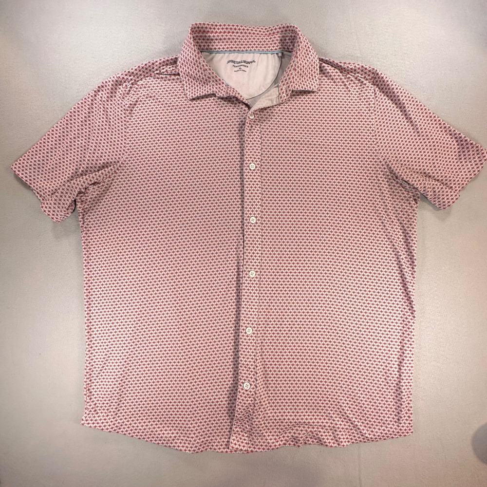 Johnston & Murphy Performance Mens XL Red Geometric Print Short Sleeve Shirt